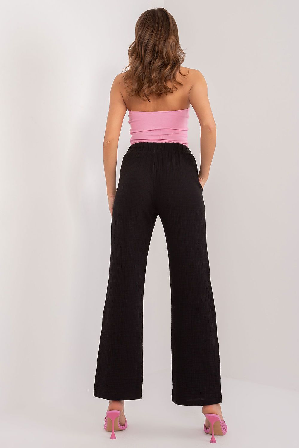 Luxury Women's High Waist Cotton Trousers with Tie Strings and Pockets by Sublevel