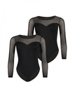 Elegant Women's Long-Sleeved White Bodysuit with Sweetheart Neckline and Mesh Detailing