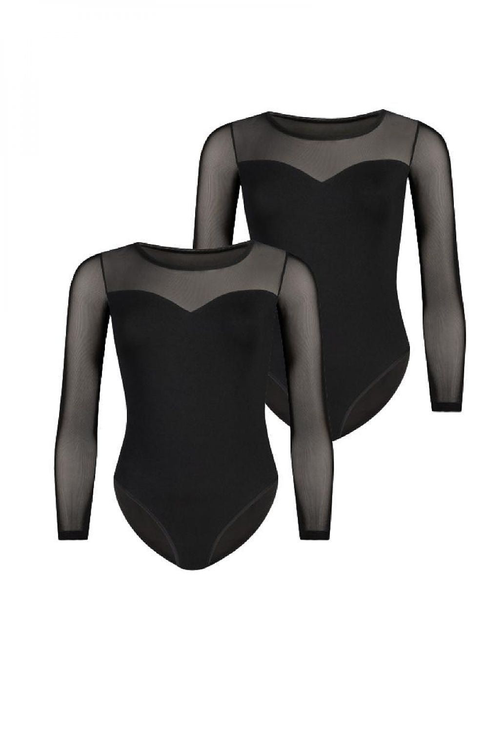 Elegant Women's Long-Sleeved White Bodysuit with Sweetheart Neckline and Mesh Detailing