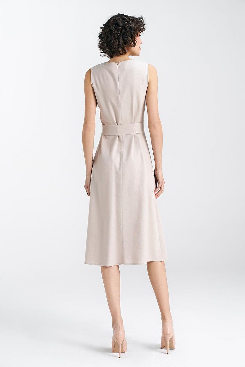 Women's Sleeveless Midi Daydress by Nife – Elegant Viscose, Linen & Cotton Blend with Waist Belt