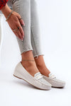 Women's Eco Leather Moccasins with Light Wedge Heel and Unique Perforated Design in White