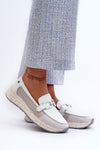 Elegant Women's Moccasins in Natural Leather with Decorative Buckle and Comfort Wedge Sole