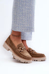 Women's Suede Loafers with Decorative Detail - Elegant Step-In Style, 4cm Flat Heel