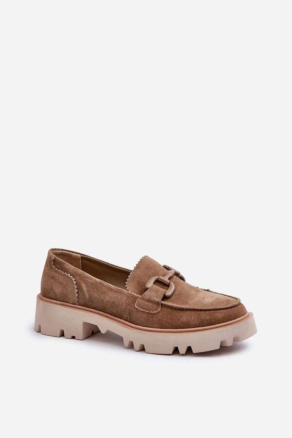 Women's Suede Loafers with Decorative Detail - Elegant Step-In Style, 4cm Flat Heel