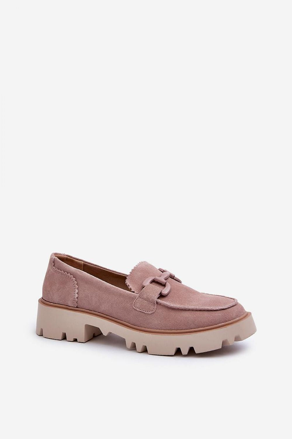 Women's Suede Loafers with Decorative Detail - Elegant Step-In Style, 4cm Flat Heel