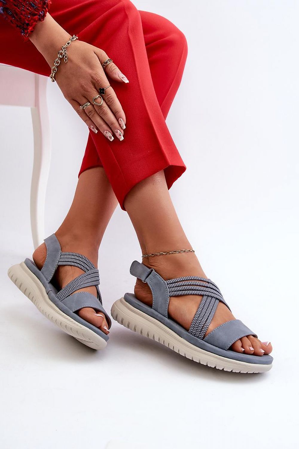 Lightweight Women's Sandals with Velcro and Elastic Straps for Comfort - 4 cm Heel Height