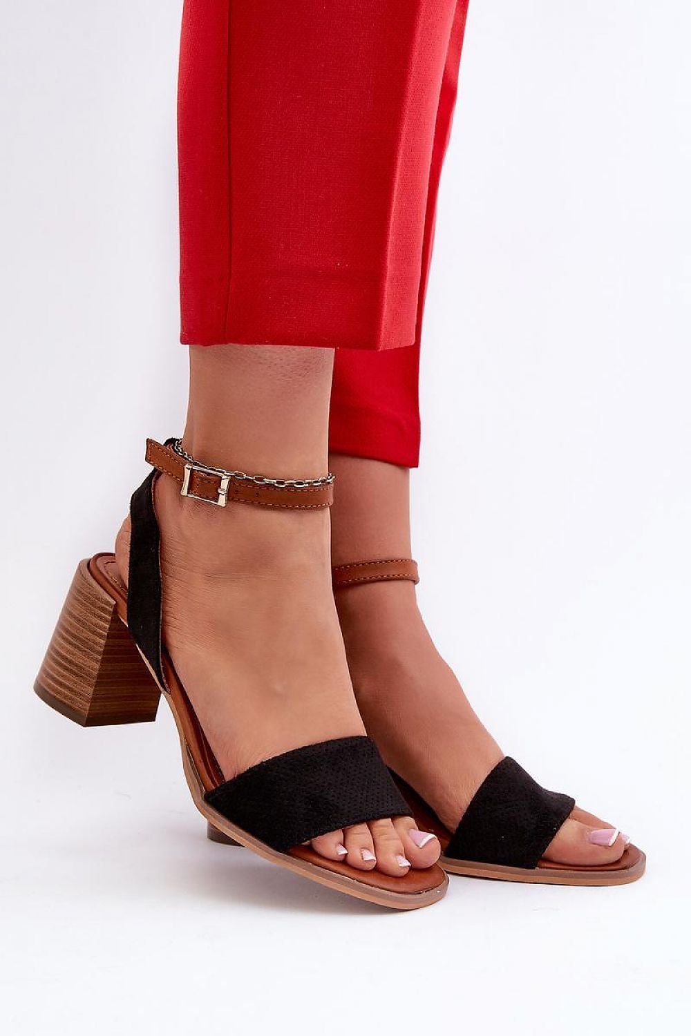 Elegant Women's Eco-Suede Heel Sandals with Adjustable Buckle - 7cm Block Heel