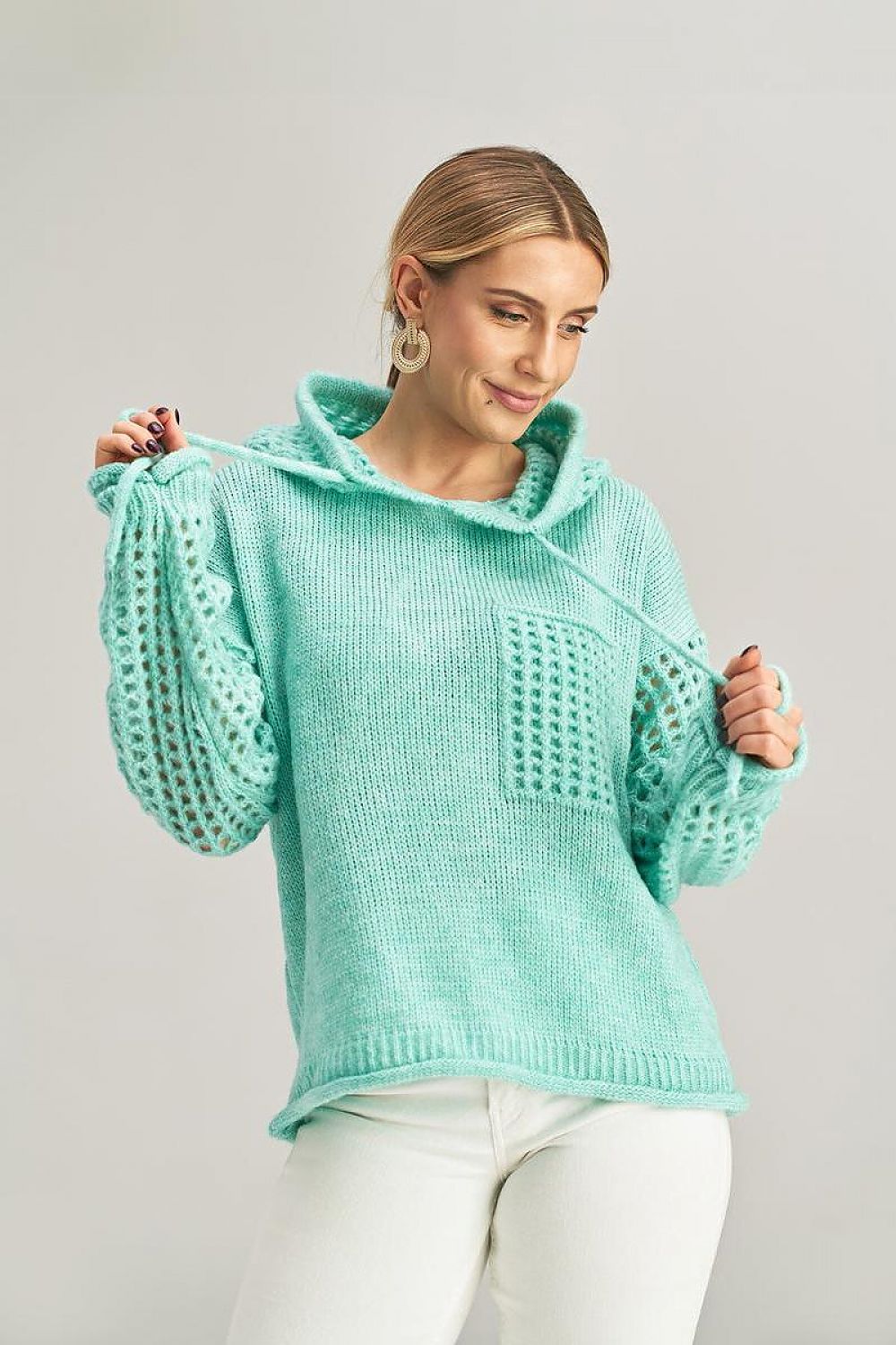 Elegant Long-Sleeved Hooded Jumper with Fashionable Decorative Pocket by Figl
