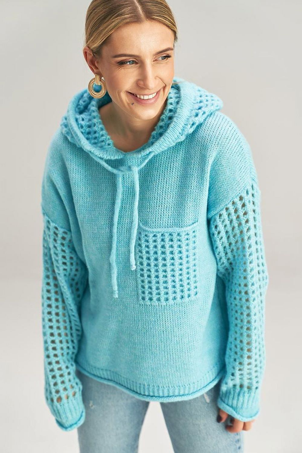 Elegant Long-Sleeved Hooded Jumper with Fashionable Decorative Pocket by Figl