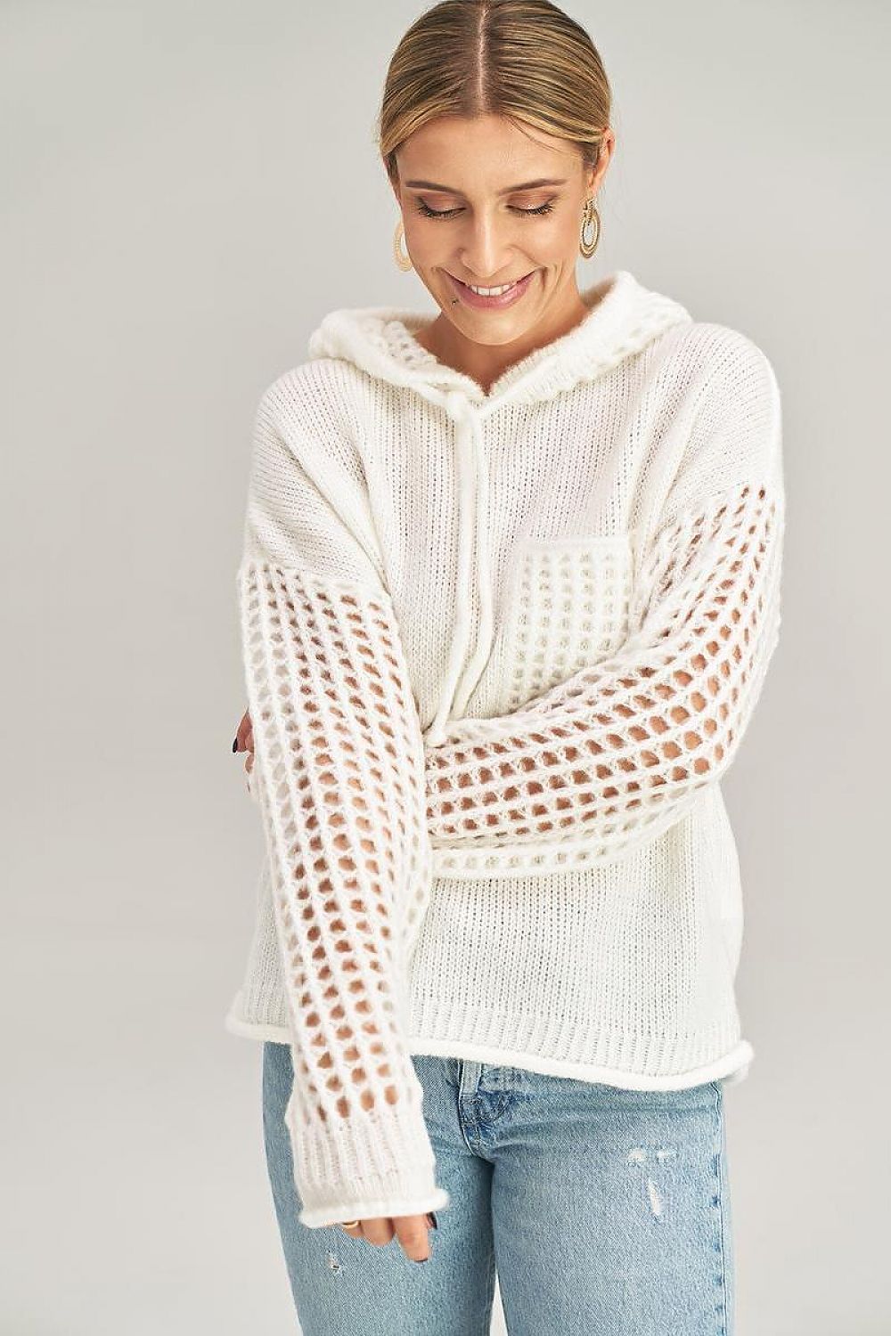 Elegant Long-Sleeved Hooded Jumper with Fashionable Decorative Pocket by Figl