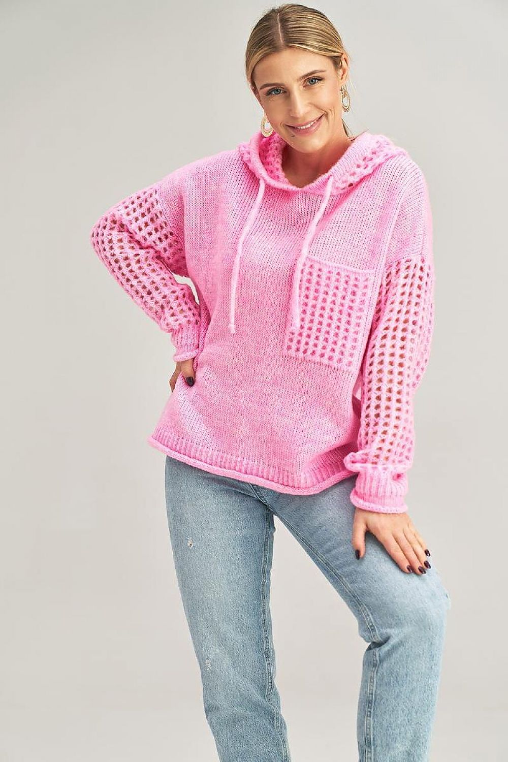 Elegant Long-Sleeved Hooded Jumper with Fashionable Decorative Pocket by Figl