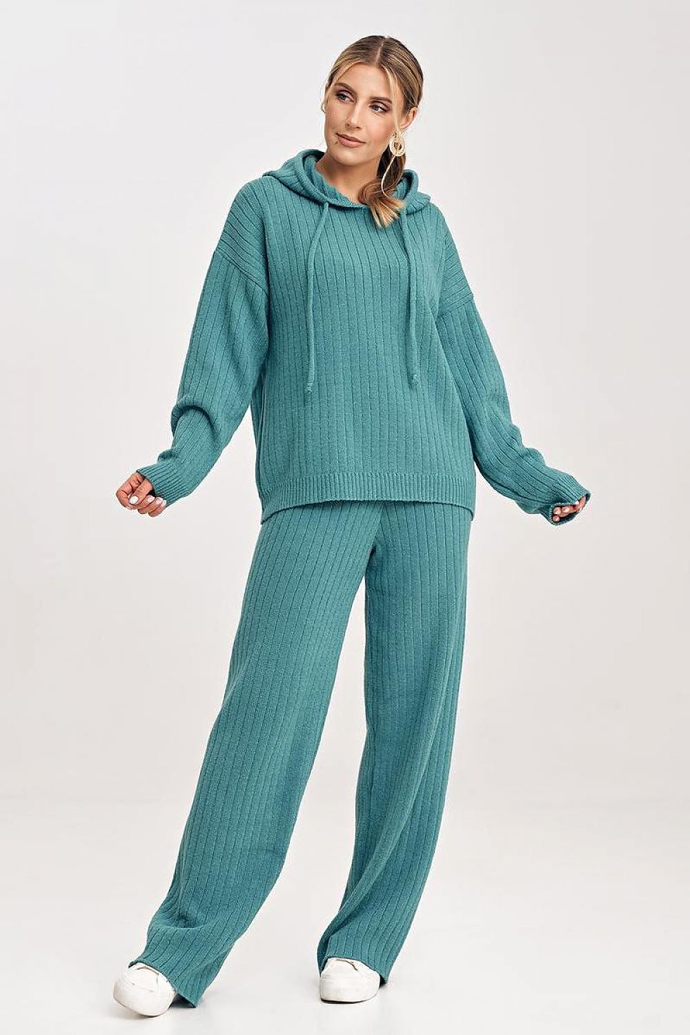 Luxury Figl Knit Set: Hooded Sweatshirt & Wide-Leg Pants in Soft Acrylic Blend