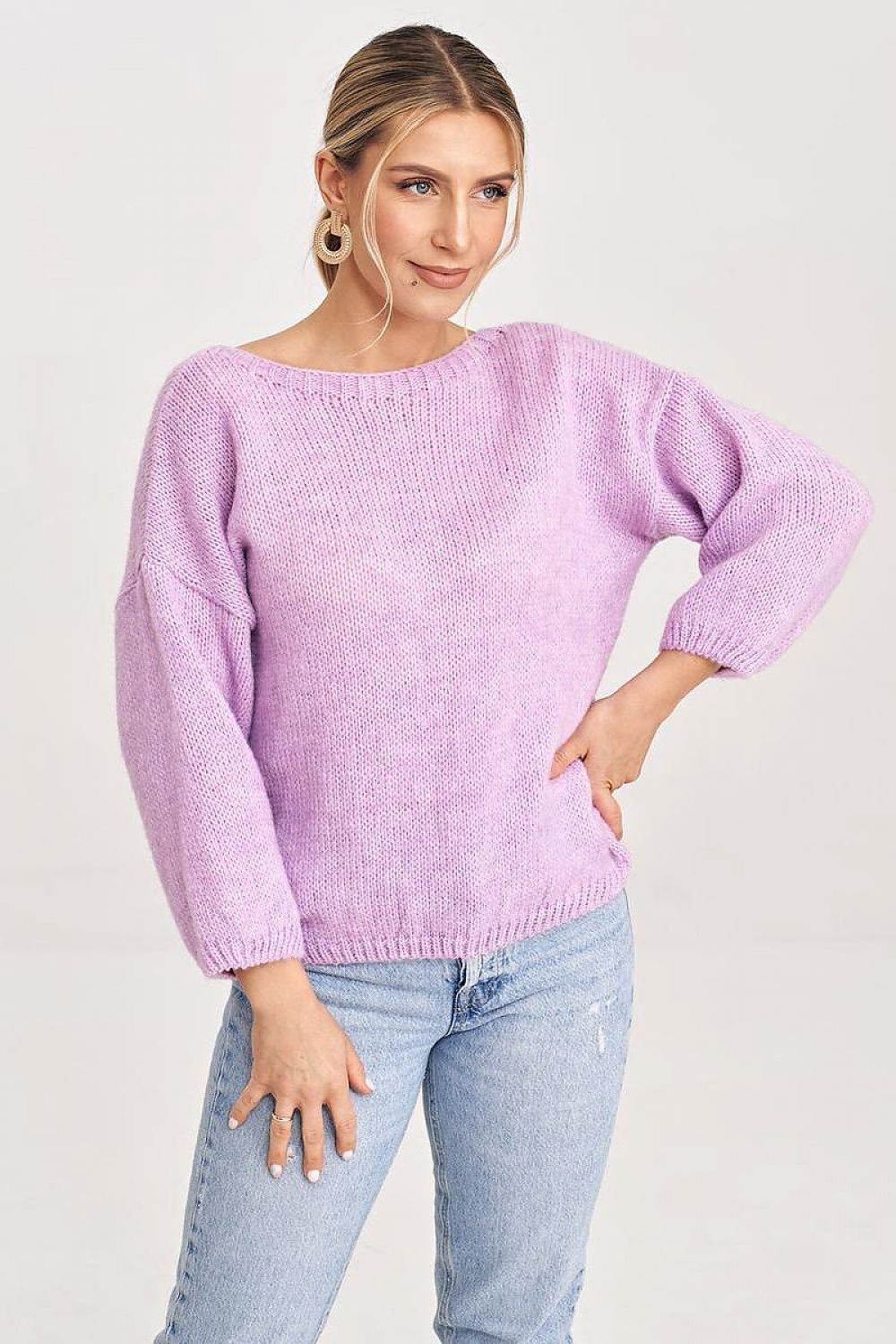 Figl Elegant V-Cut Back Jumper with Decorative Bow and 3/4 Length Sleeves