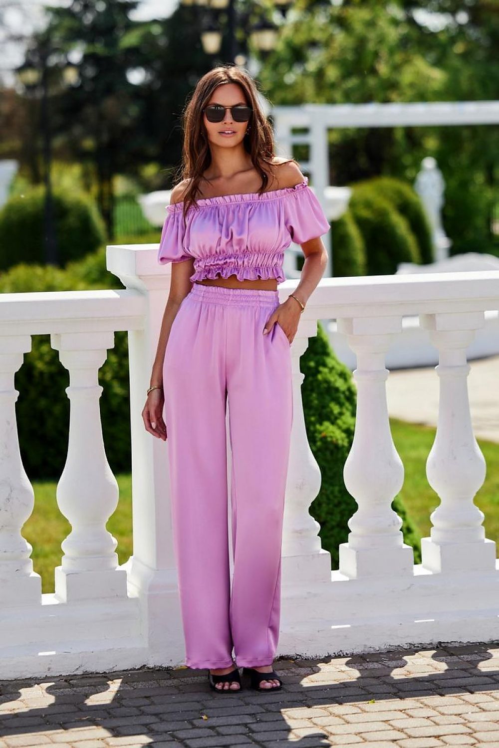 Luxury Satin Tarifa Trousers with Elastic Waist and Flared Legs by Roco Fashion