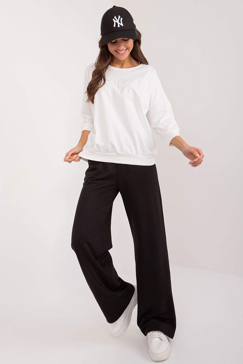 Luxury Women's Daily Sweatshirt - Cotton Spandex Blend, 3/4 Sleeves, Relaxed Fit, Casual Elegance