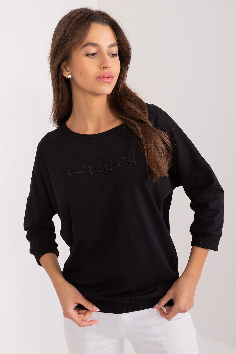 Luxury Women's Daily Sweatshirt - Cotton Spandex Blend, 3/4 Sleeves, Relaxed Fit, Casual Elegance