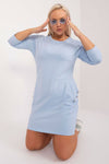 Elegant Plus Size Cotton Dress with 3/4 Sleeves and Decorative Pocket Buttons
