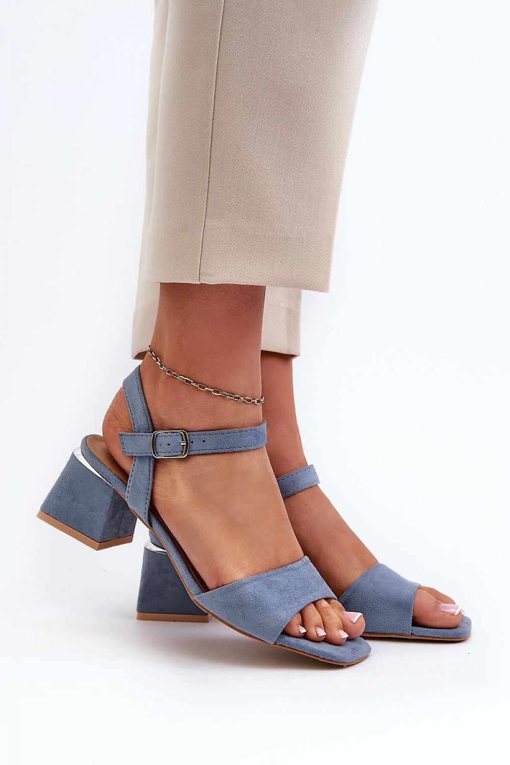 Women's Eco Suede Sandals with 6 cm Block Heel and Adjustable Buckle Strap for Summer Style