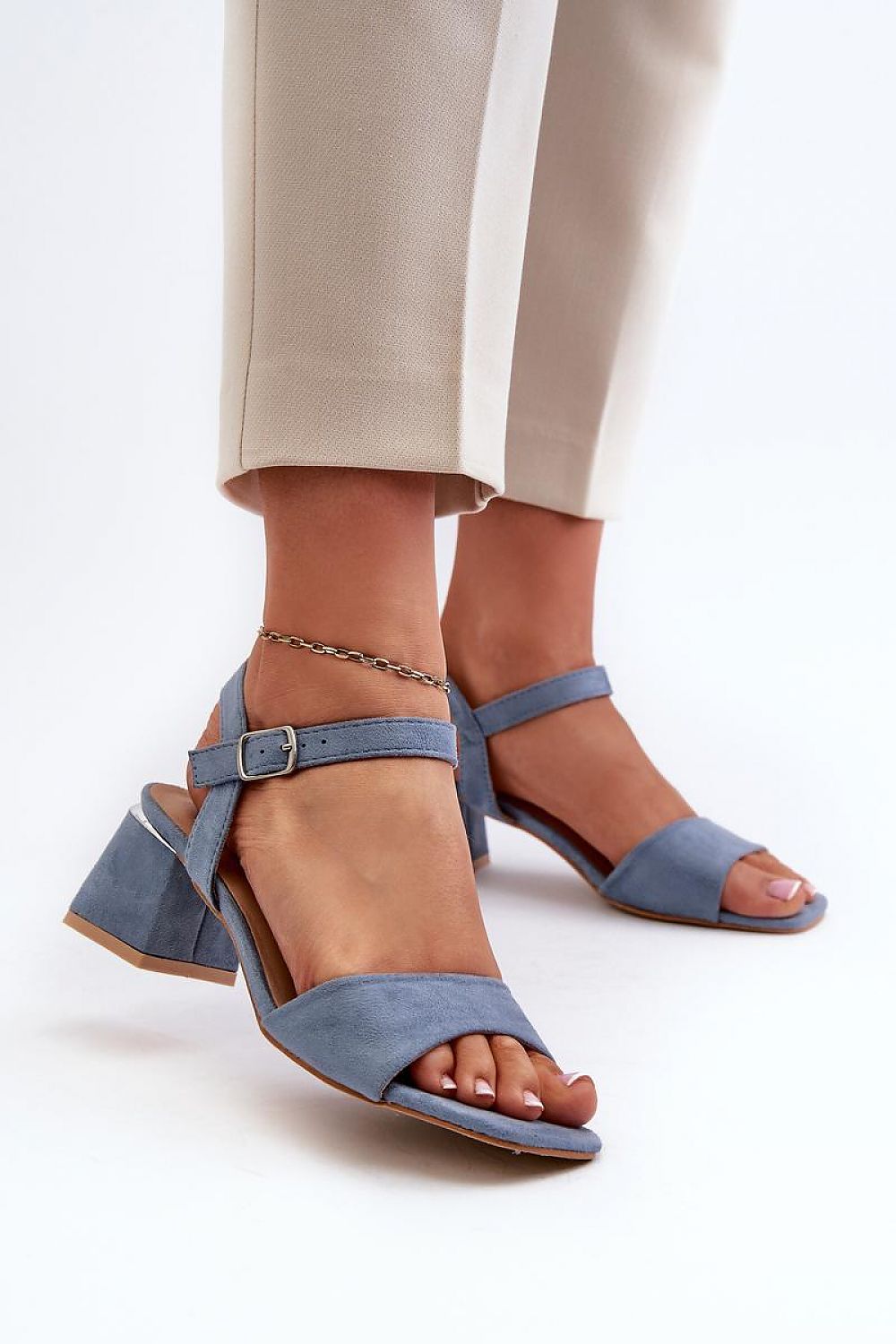 Women's Eco Suede Sandals with 6 cm Block Heel and Adjustable Buckle Strap for Summer Style