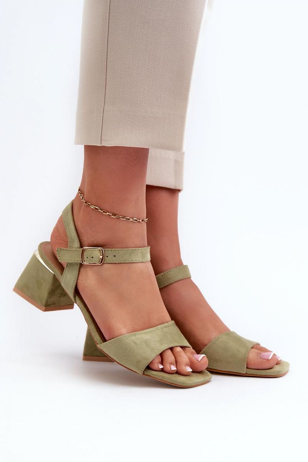 Women's Eco Suede Sandals with 6 cm Block Heel and Adjustable Buckle Strap for Summer Style