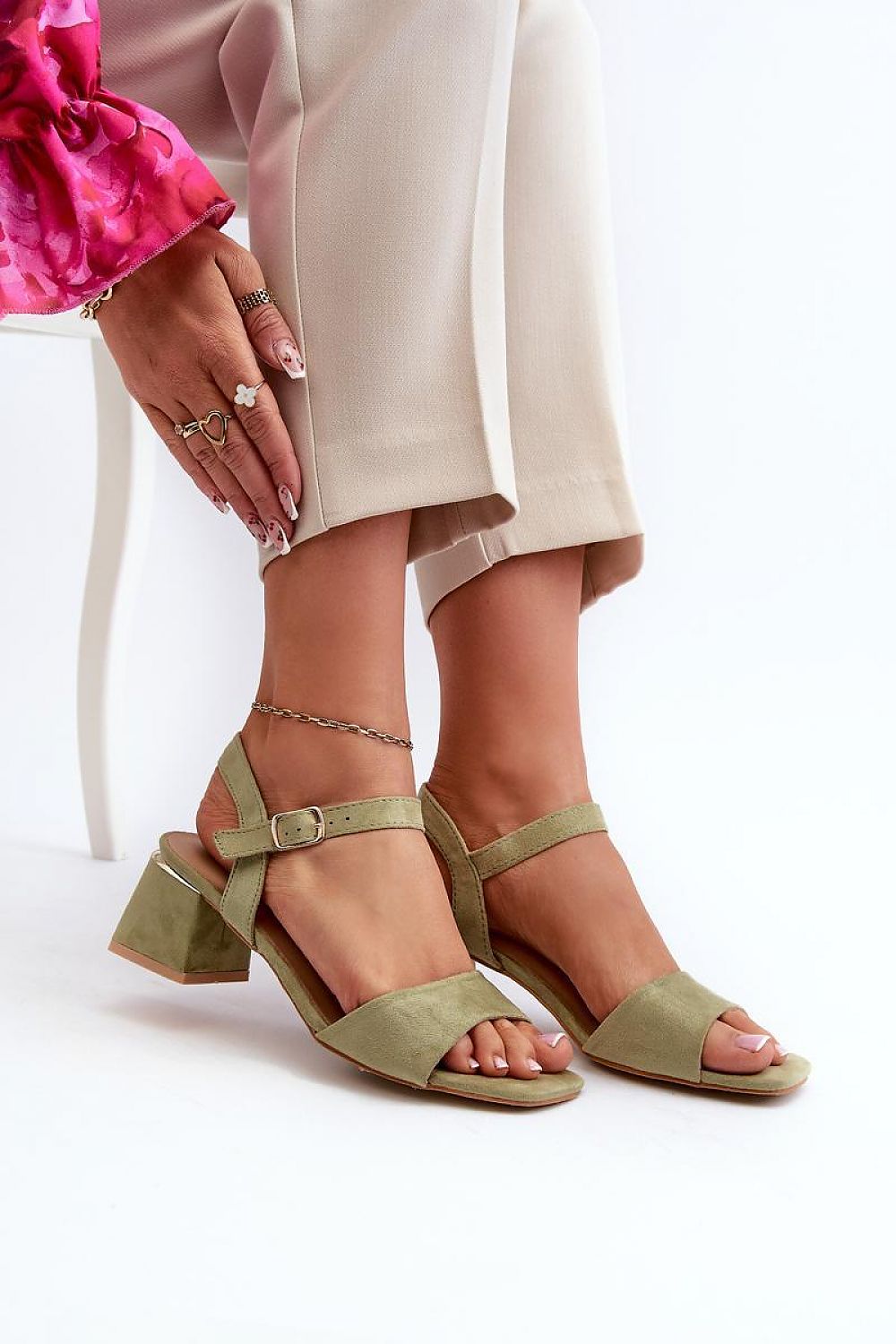 Women's Eco Suede Sandals with 6 cm Block Heel and Adjustable Buckle Strap for Summer Style