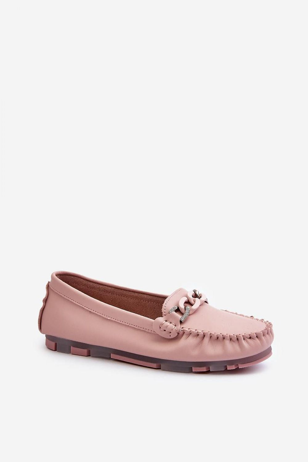 S.Barski Women's Leather Moccasins with Decorative Chain - Comfort & Style in Every Step