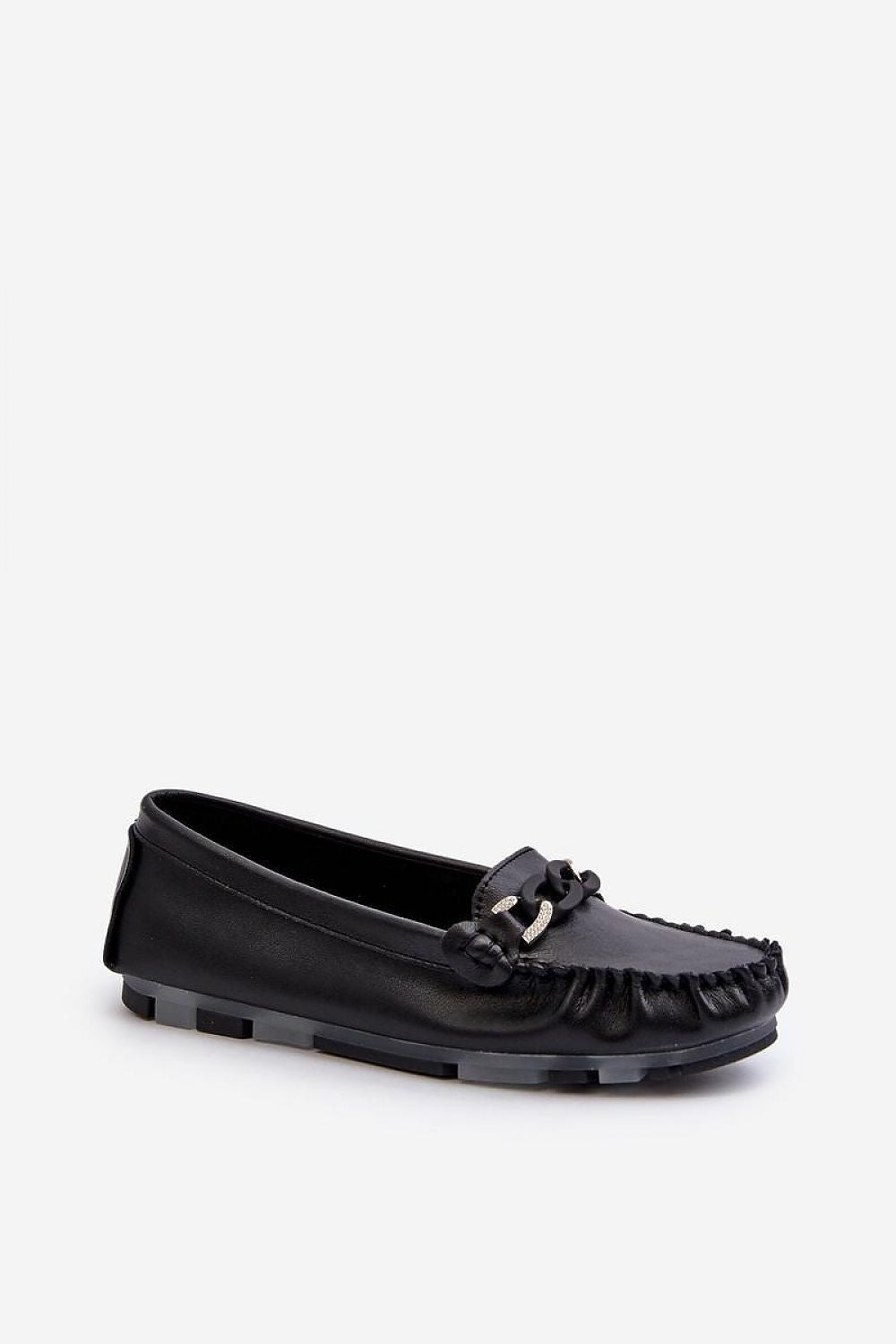 S.Barski Women's Leather Moccasins with Decorative Chain - Comfort & Style in Every Step