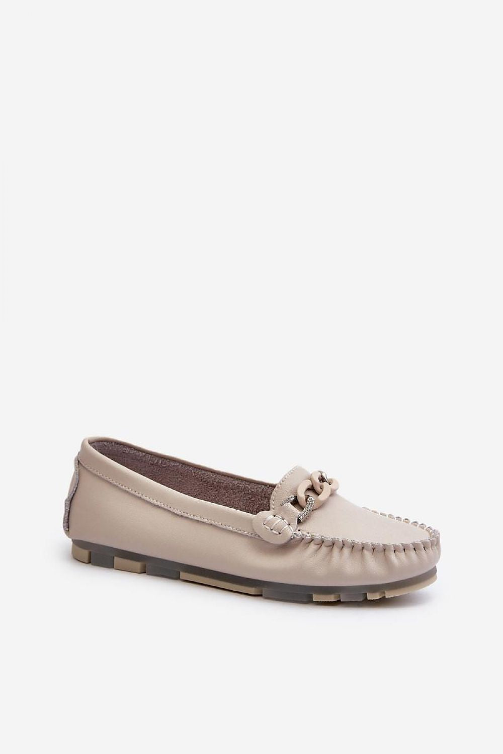 S.Barski Women's Leather Moccasins with Decorative Chain - Comfort & Style in Every Step