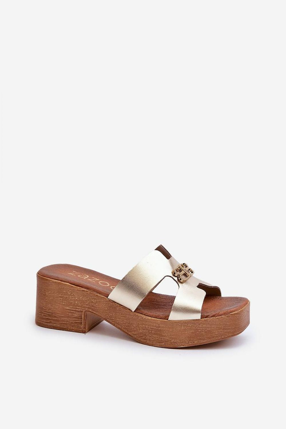 Elegant Women’s Leather Flip-Flops with Gold Ornament - Perfect Summer Footwear, 6cm Heel