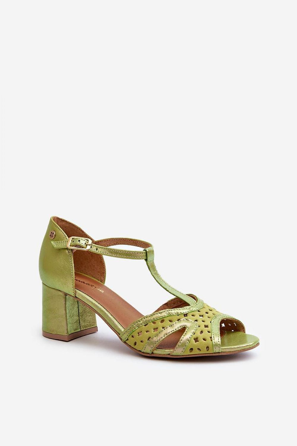 Maciejka Women's Genuine Leather Heel Sandals with Adjustable Buckle - 6cm Block Heel Elegance