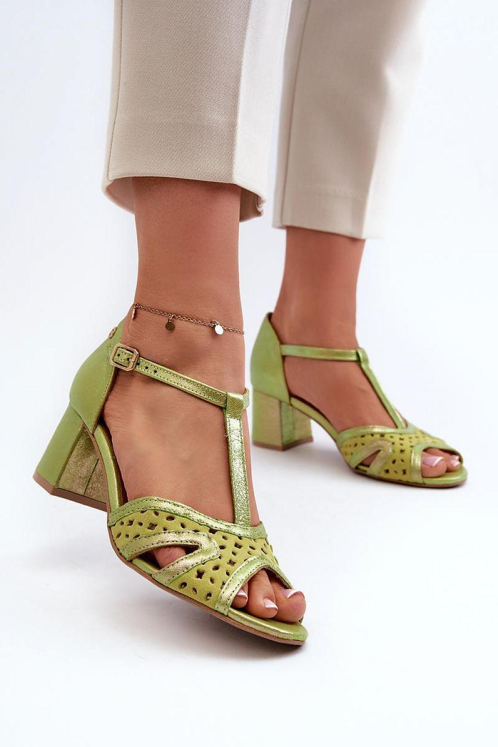 Maciejka Women's Genuine Leather Heel Sandals with Adjustable Buckle - 6cm Block Heel Elegance