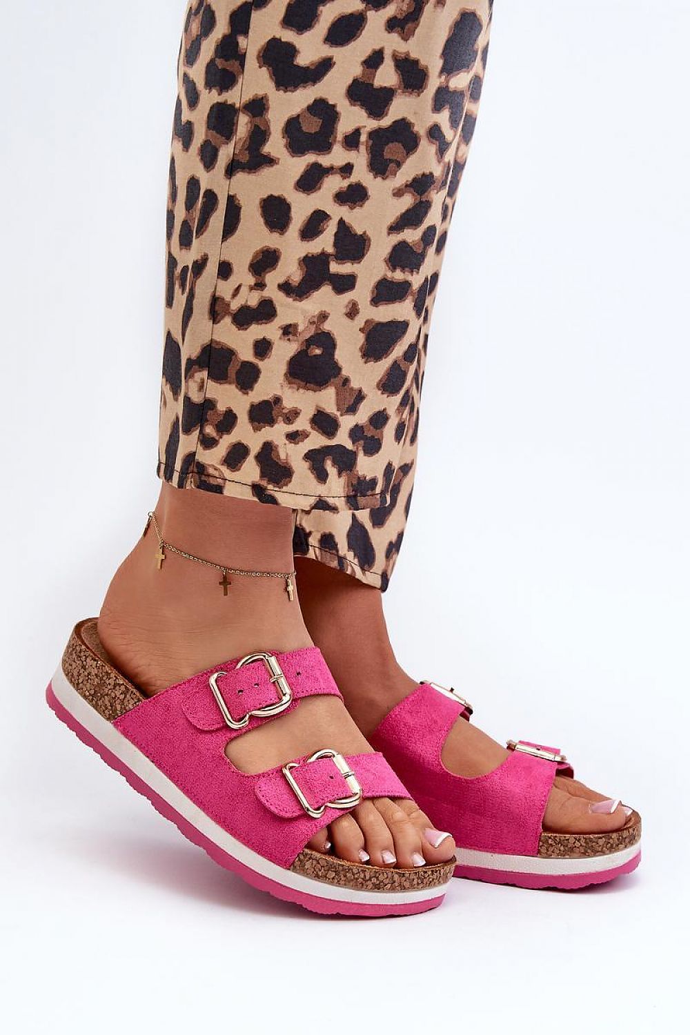 Women's Luxury Adjustable Platform Flip Flops in Eco Suede with Gold Buckles - Step In Style