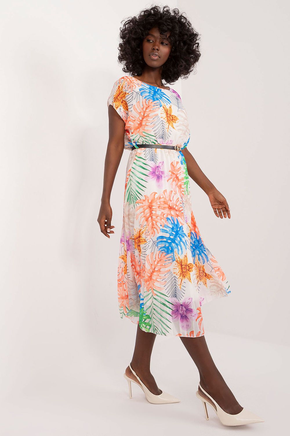 Elegant Italy Moda Cocktail Dress with Pleated Skirt and Black Belt for Formal Events