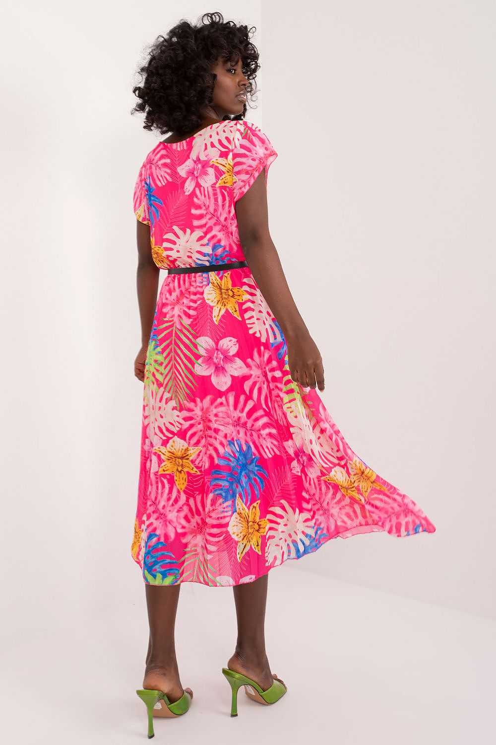 Elegant Italy Moda Cocktail Dress with Pleated Skirt and Black Belt for Formal Events