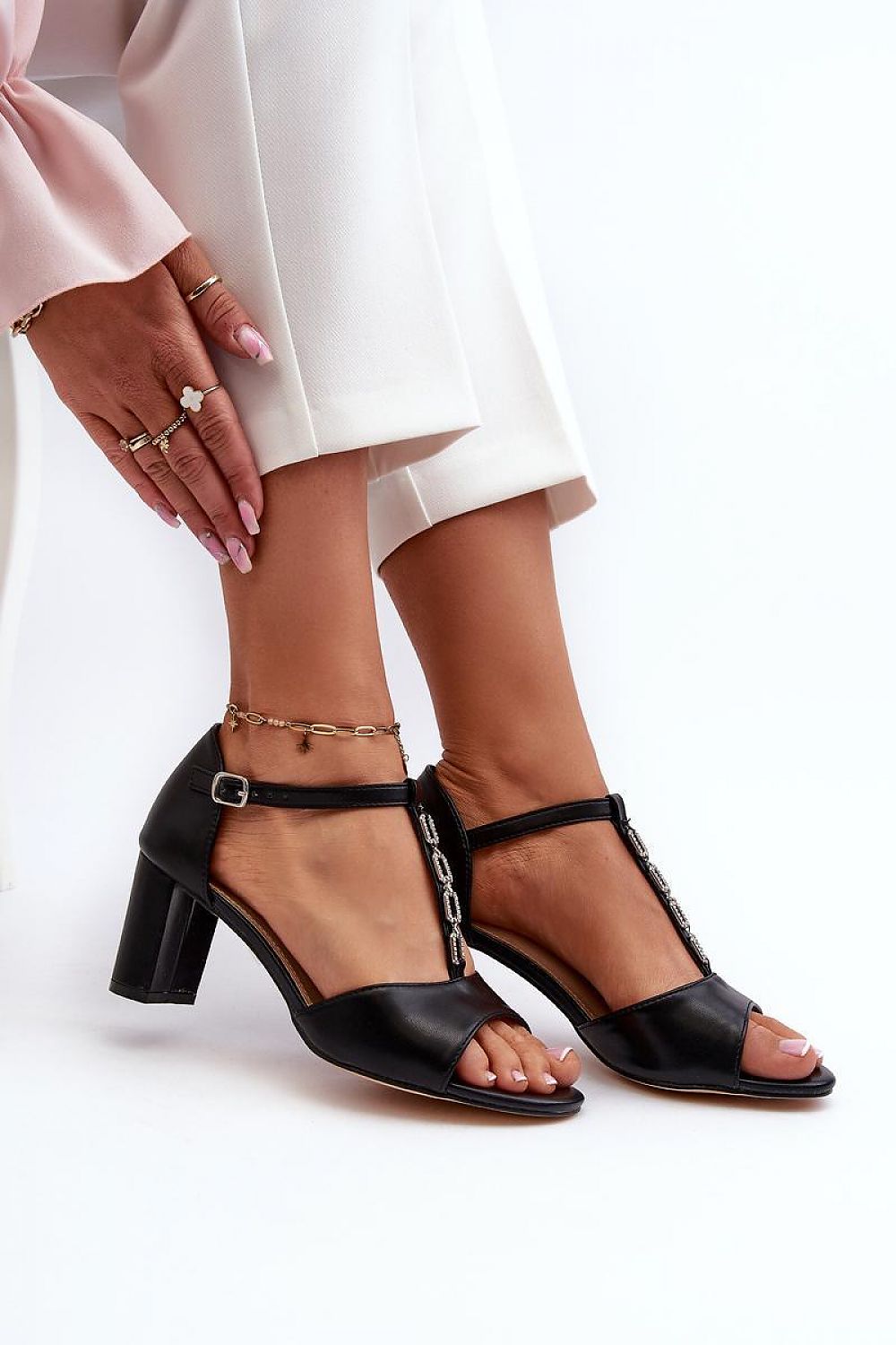 Elegant Eco Leather Women's Heeled Sandals with Adjustable Buckle and Natural Leather Insole