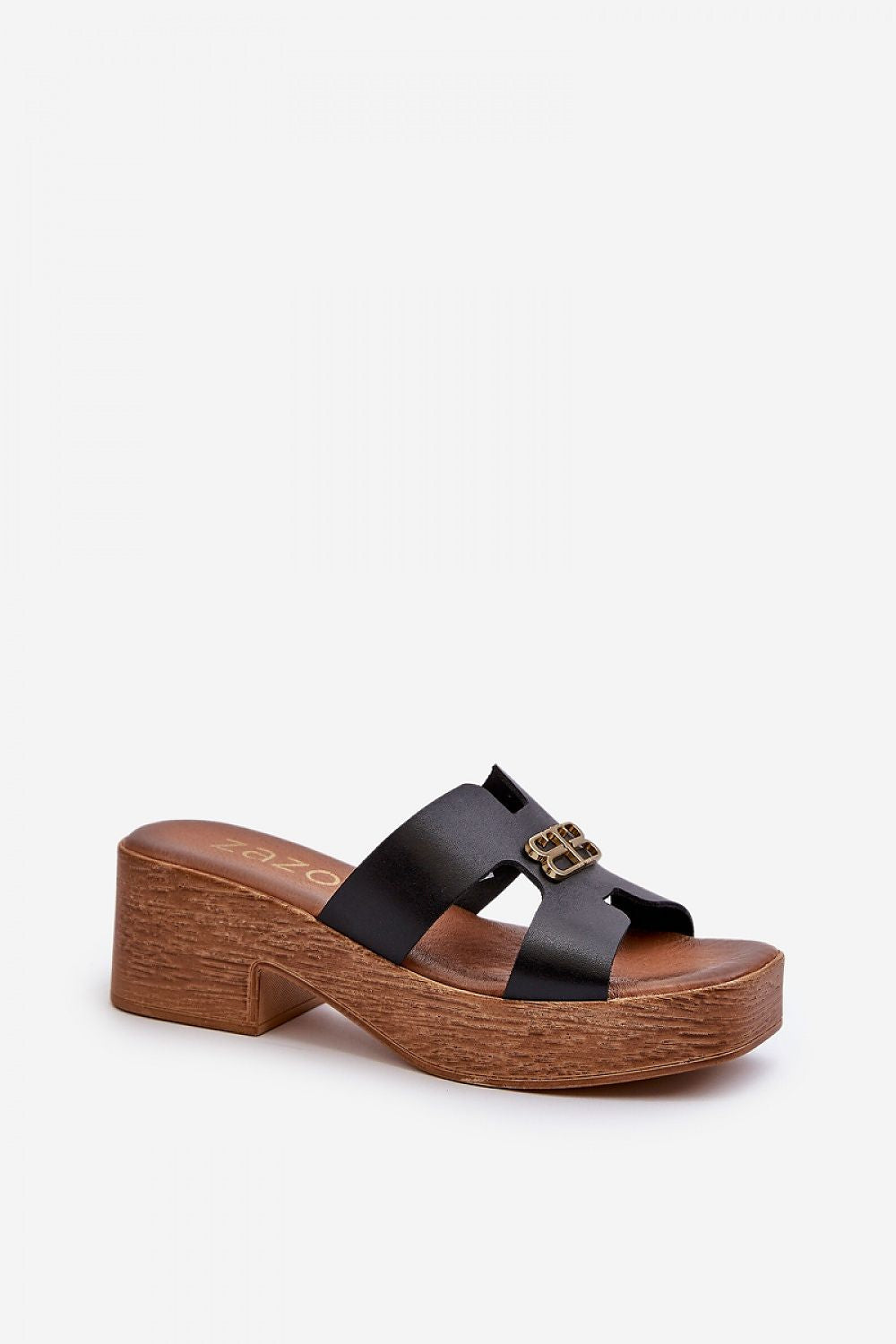 Elegant Women’s Leather Flip-Flops with Gold Ornament - Perfect Summer Footwear, 6cm Heel