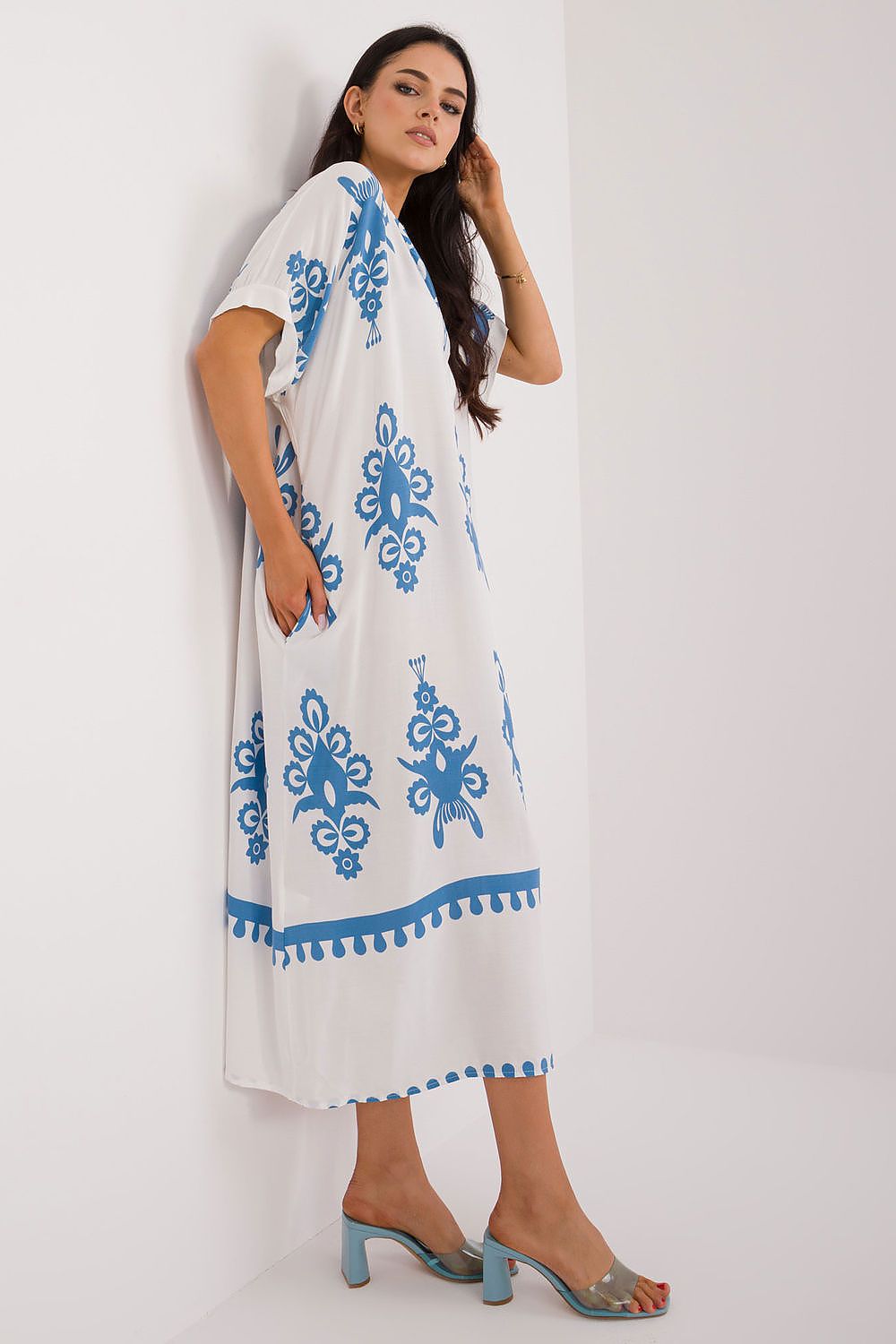 Boho Viscose Midi Dress with Heart Neckline by Italy Moda – Comfortable Summer Everyday Wear
