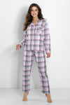 Elegant Women's Cotton Polyester Pajamas Set with Long Sleeves & Loose-Fitting Pants
