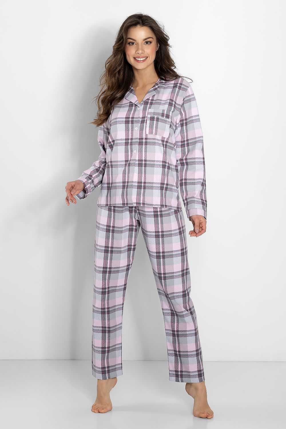 Elegant Women's Cotton Polyester Pajamas Set with Long Sleeves & Loose-Fitting Pants