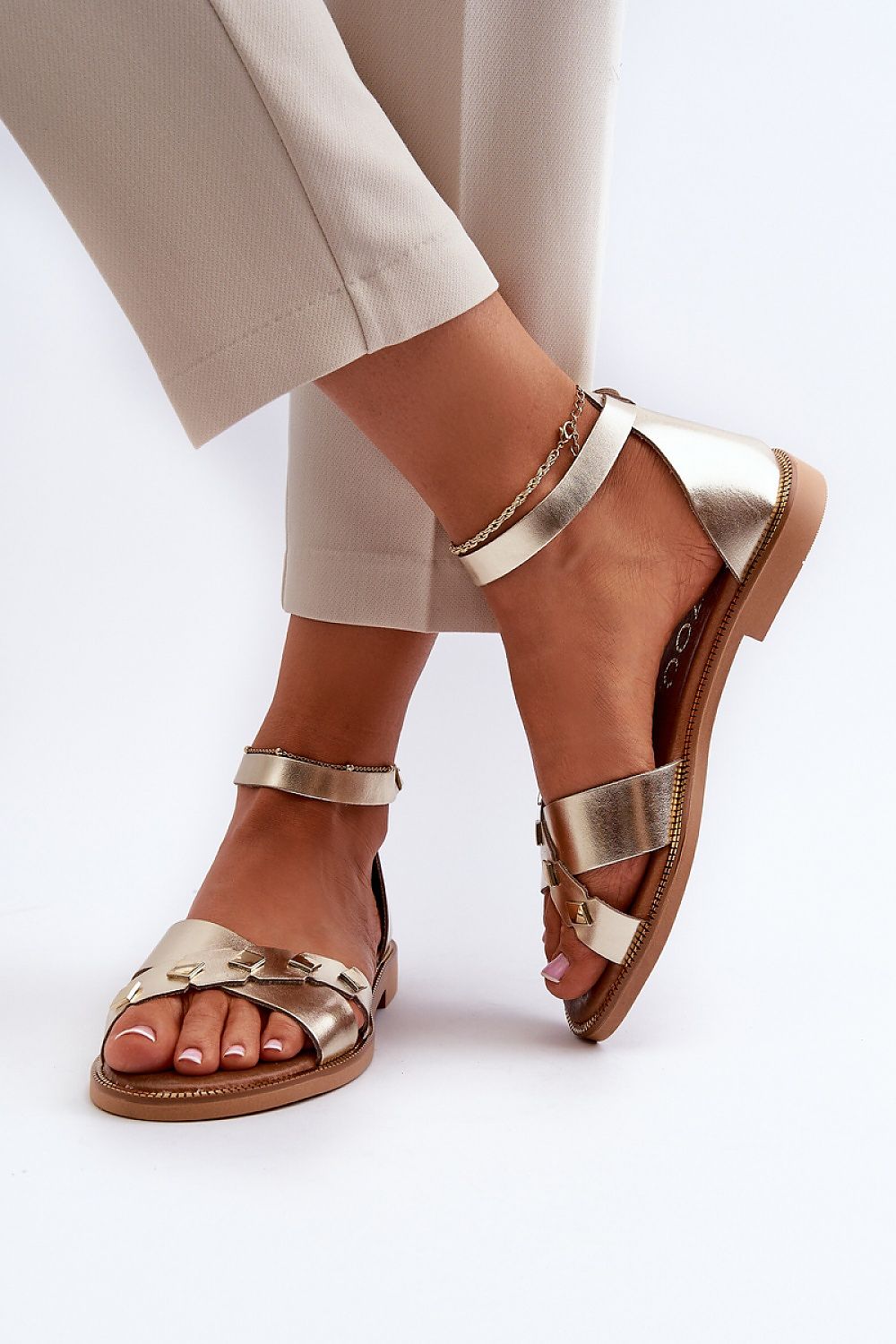 Women's Natural Leather Sandals with Adjustable Buckle, Elegant Summer Footwear - Comfortable & Stylish