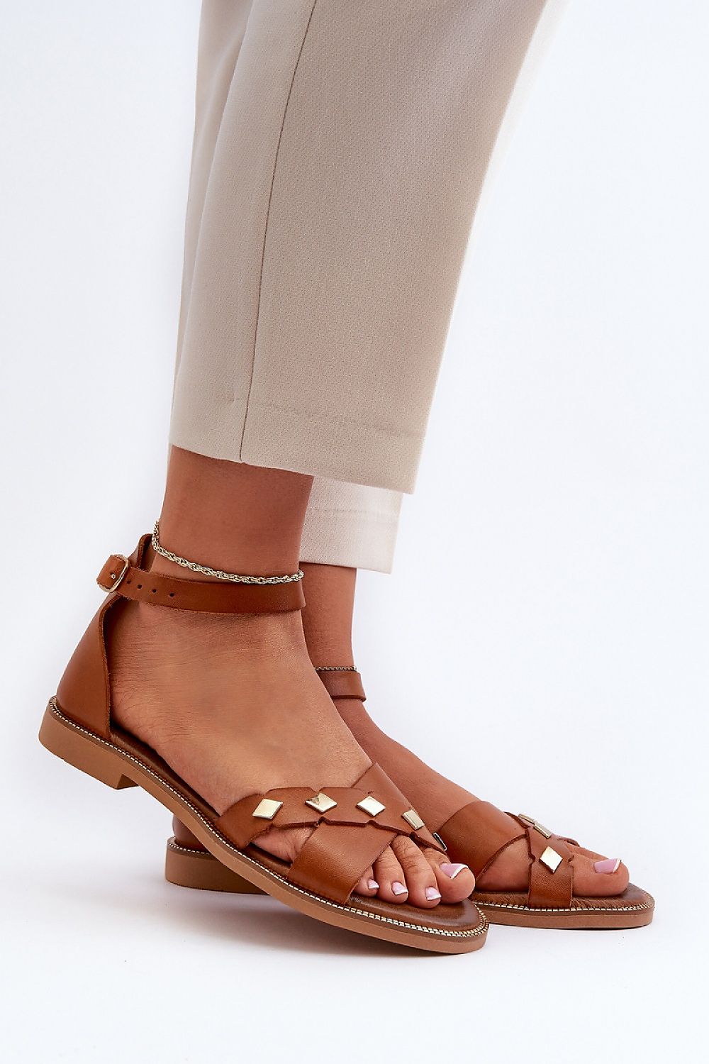 Women's Natural Leather Sandals with Adjustable Buckle, Elegant Summer Footwear - Comfortable & Stylish