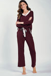 Elegant Viscose Pajamas for Women with Contrasting Piping - Long Sleeve and Pockets