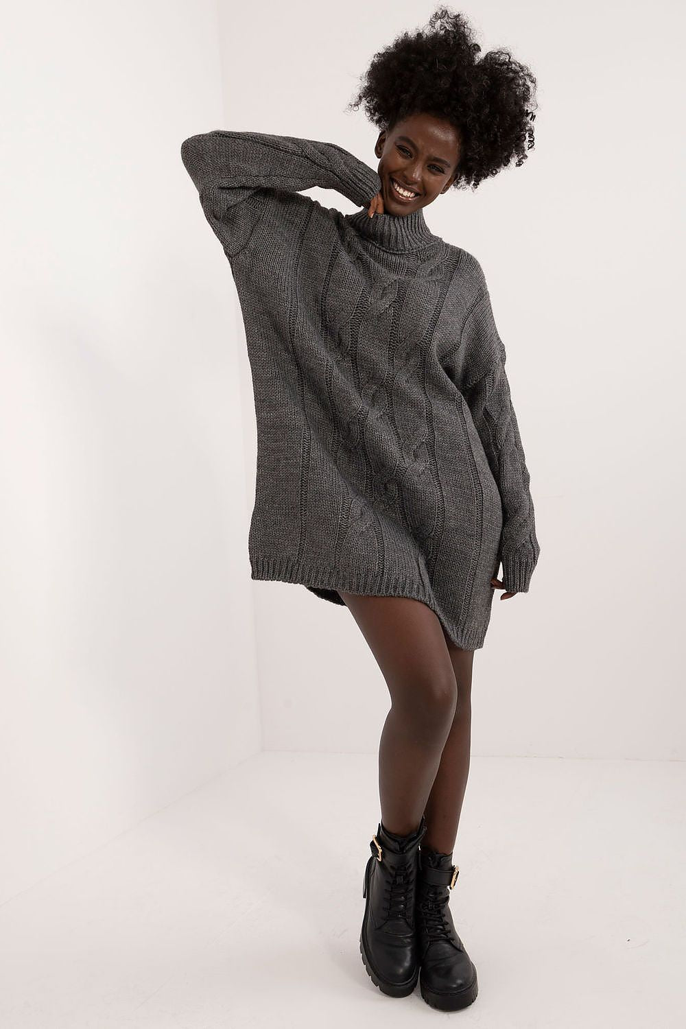 Elegant Turtleneck Dress with Mixed Wool and Acrylic Blend for Everyday Glamour