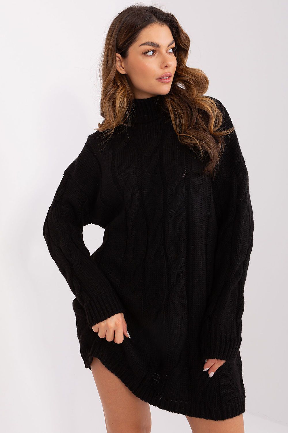 Elegant Turtleneck Dress with Mixed Wool and Acrylic Blend for Everyday Glamour