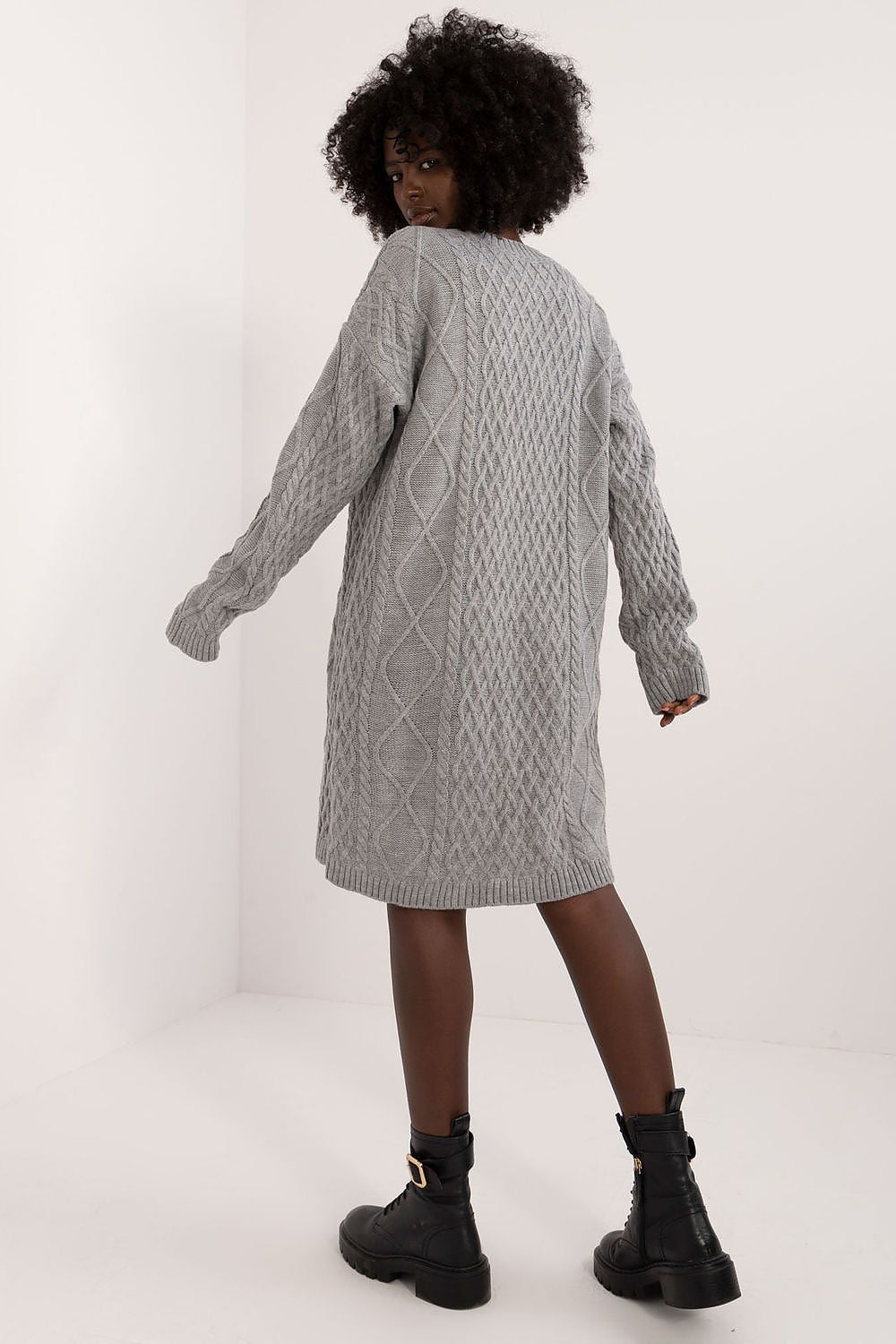 Luxurious Knee-Length Daydress By Badu - Comfortable Acrylic-Wool Blend, Long Sleeves, Elegant Round Neckline