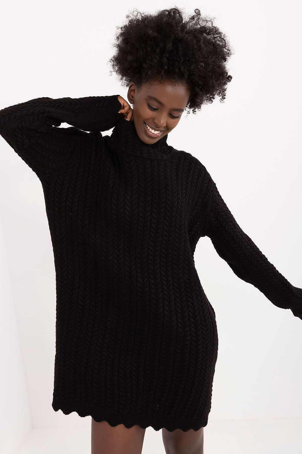 Elegant Mini Knitted Turtleneck Dress - Soft Acrylic & Wool Blend for Everyday Style