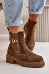 Elegant Women's Eco-Suede Boots with Gold Detail, Insulated Fleece, Zipper Closure - 16cm Height