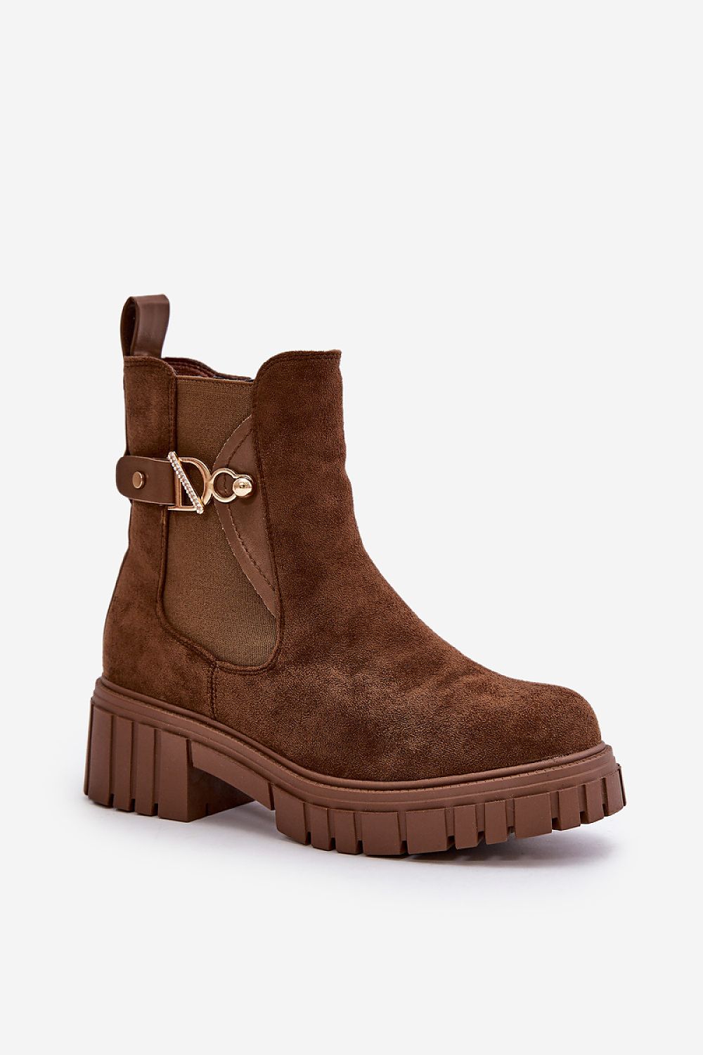 Elegant Women's Eco-Suede Boots with Gold Detail, Insulated Fleece, Zipper Closure - 16cm Height