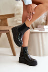 Lacquered Wedge Ankle Boots with Zipper – Stylish Platform for Autumn Winter Elegance
