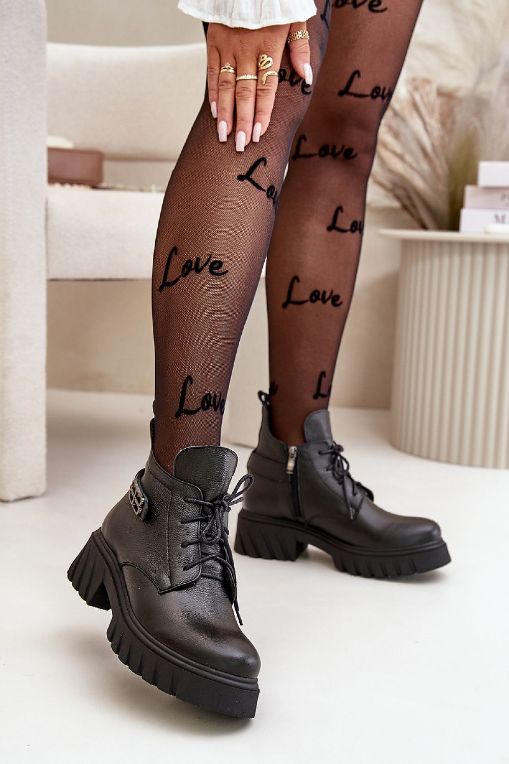 Women's Luxury Natural Leather Zip Laced Insulated Boots with Rounded Toecaps - 13 cm Height